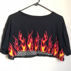 Forever 21 Cropped Flames Shirt
